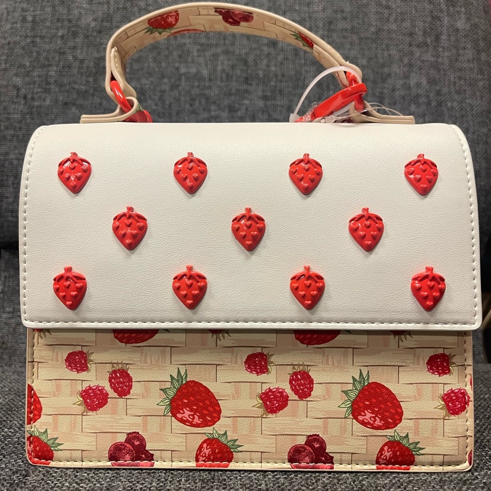 NWT Betsey Johnson Red Strawberry White and Tan Mini Bag